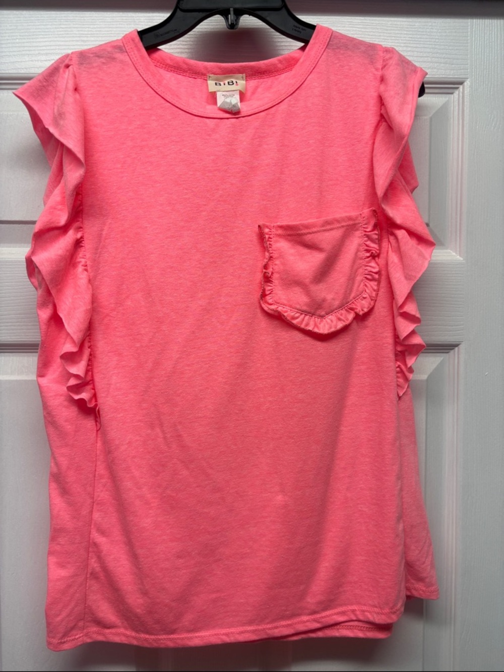 BiBi Pink Ruffle Sleeve Pocket Tee